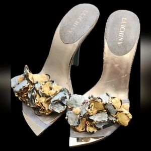 Luichiny Blue and Yellow Floral Heels